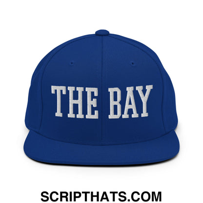 The Bay Varsity College Block Embroidered Flat Bill Brim Snapback Hat Royal Blue