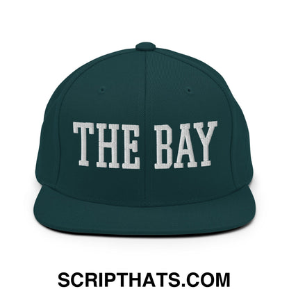 The Bay Varsity College Block Embroidered Flat Bill Brim Snapback Hat Spruce