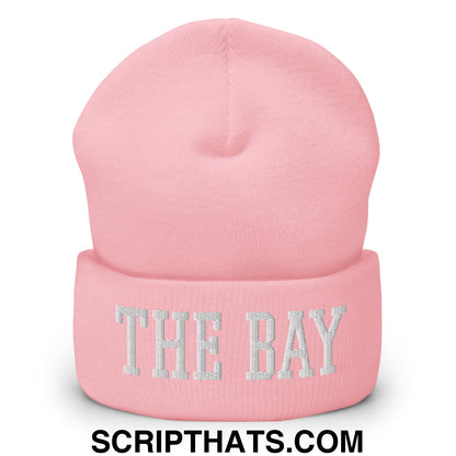 The Bay Varsity College Block Embroidered Knit Cuffed Beanie Baby Pink