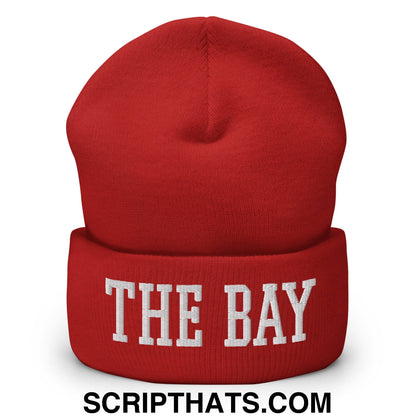 The Bay Varsity College Block Embroidered Knit Cuffed Beanie Red