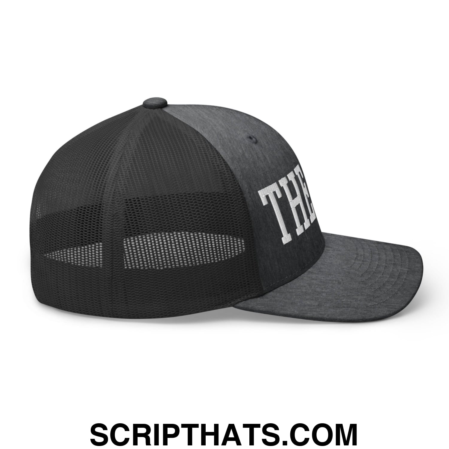 The Bay Varsity College Block Embroidered Mesh Trucker Hat Dark Heather Gray