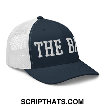 The Bay Varsity College Block Embroidered Mesh Trucker Hat Navy White
