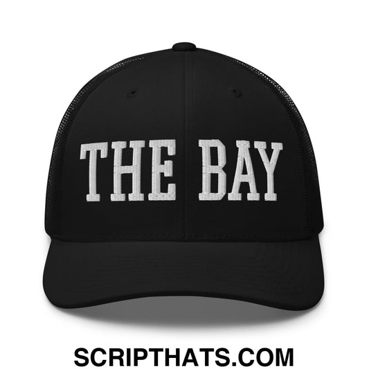 The Bay Varsity College Block Embroidered Mesh Trucker Hat Black
