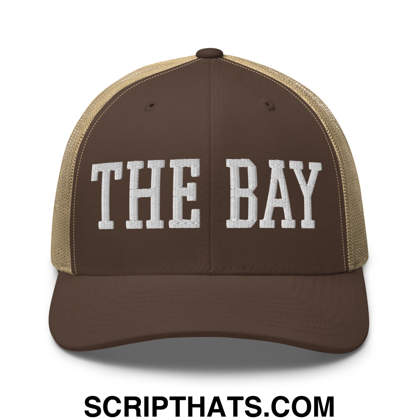 The Bay Varsity College Block Embroidered Mesh Trucker Hat Brown Khaki