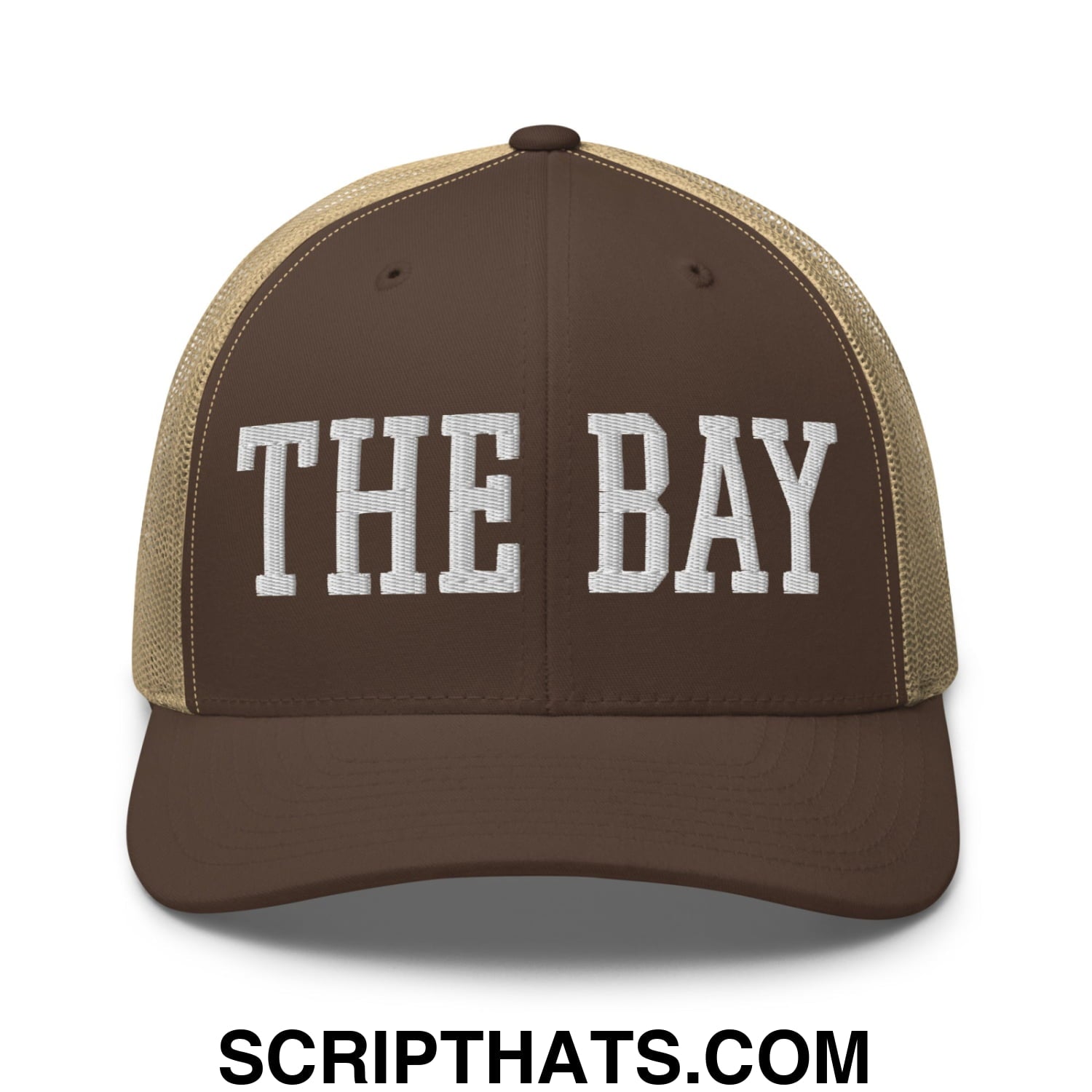 The Bay Varsity College Block Embroidered Mesh Trucker Hat Brown Khaki