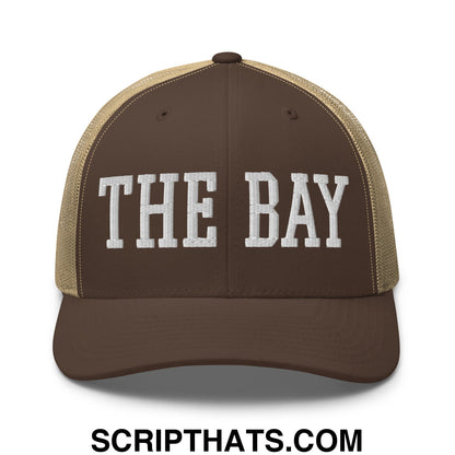 The Bay Varsity College Block Embroidered Mesh Trucker Hat Brown Khaki