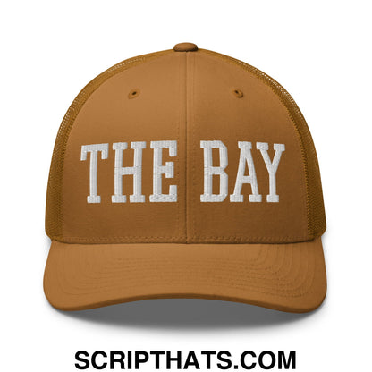 The Bay Varsity College Block Embroidered Mesh Trucker Hat Caramel