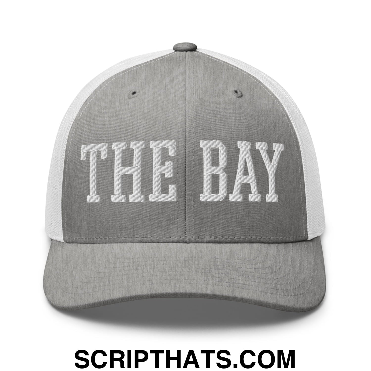 The Bay Varsity College Block Embroidered Mesh Trucker Hat Heather Grey White