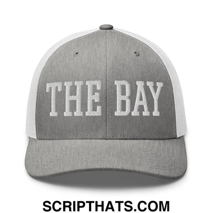 The Bay Varsity College Block Embroidered Mesh Trucker Hat Heather Grey White