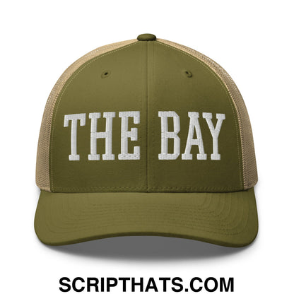 The Bay Varsity College Block Embroidered Mesh Trucker Hat Moss Khaki