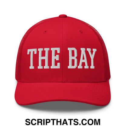 The Bay Varsity College Block Embroidered Mesh Trucker Hat Red
