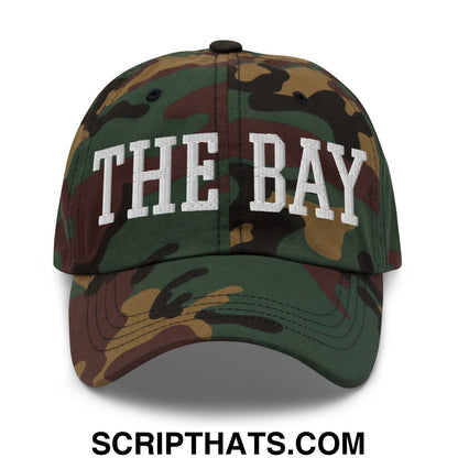 The Bay Varsity College Block Embroidered Unstructured Dad Hat Green Camo