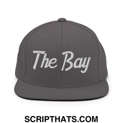 The Bay Vintage Sports Script Embroidered Flat Bill Brim Snapback Hat Dark Grey