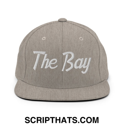 The Bay Vintage Sports Script Embroidered Flat Bill Brim Snapback Hat Heather Grey