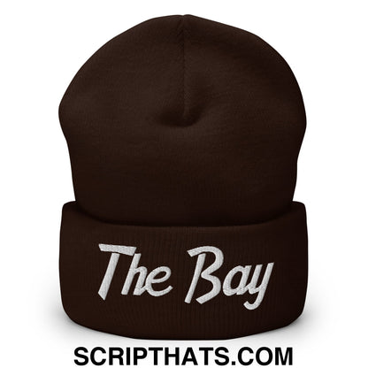 The Bay Vintage Sports Script Embroidered Knit Cuffed Beanie Brown