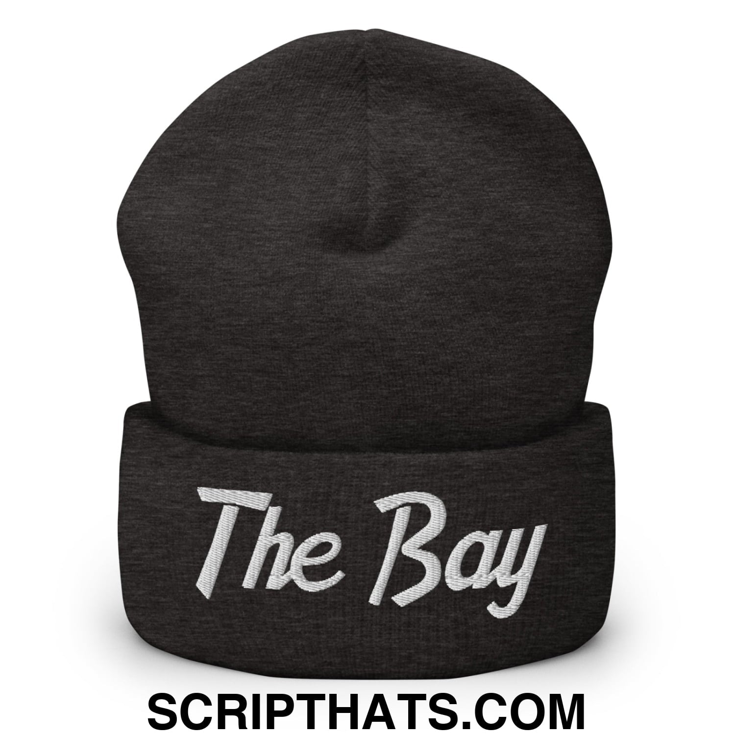 The Bay Vintage Sports Script Embroidered Knit Cuffed Beanie Dark Grey