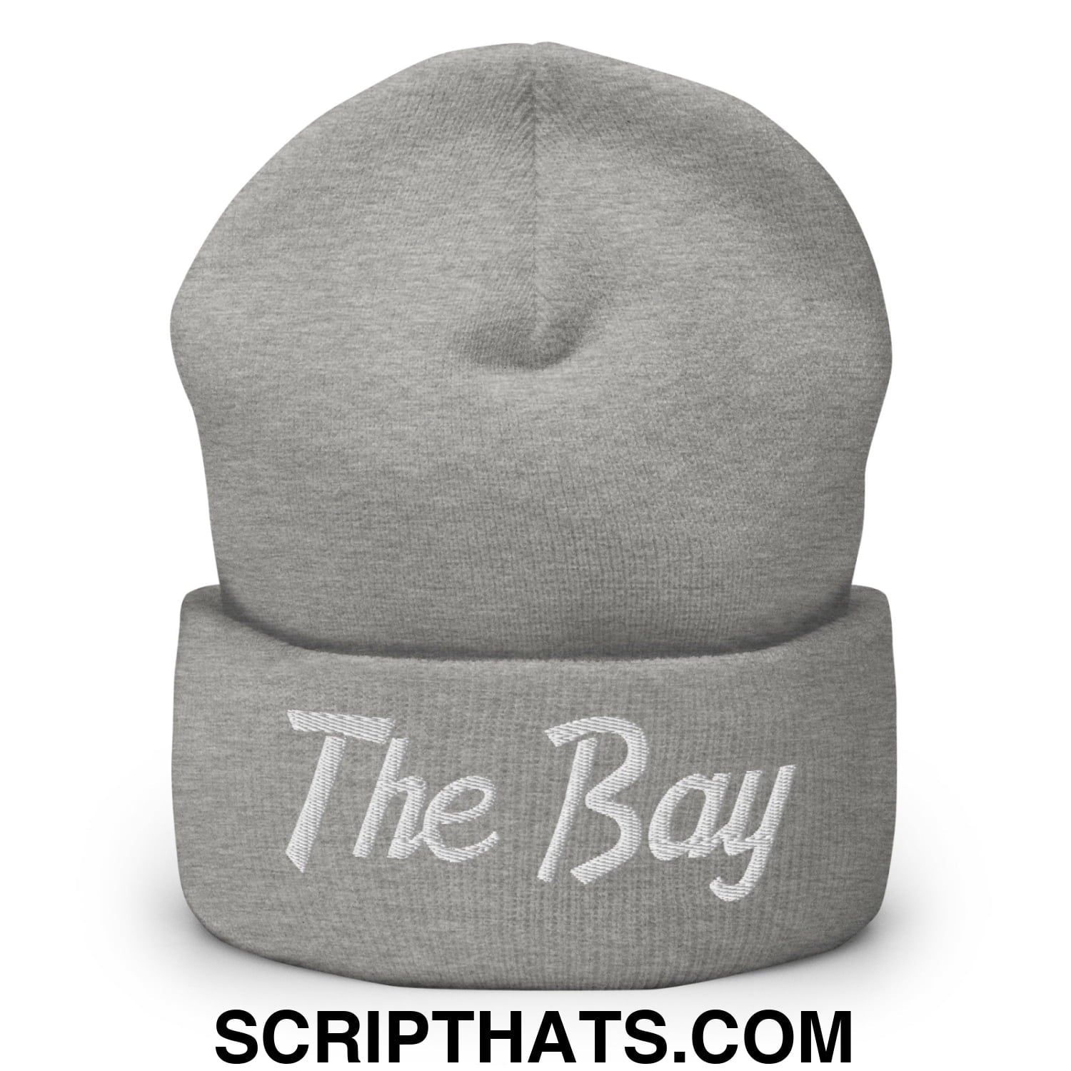 The Bay Vintage Sports Script Embroidered Knit Cuffed Beanie Heather Grey