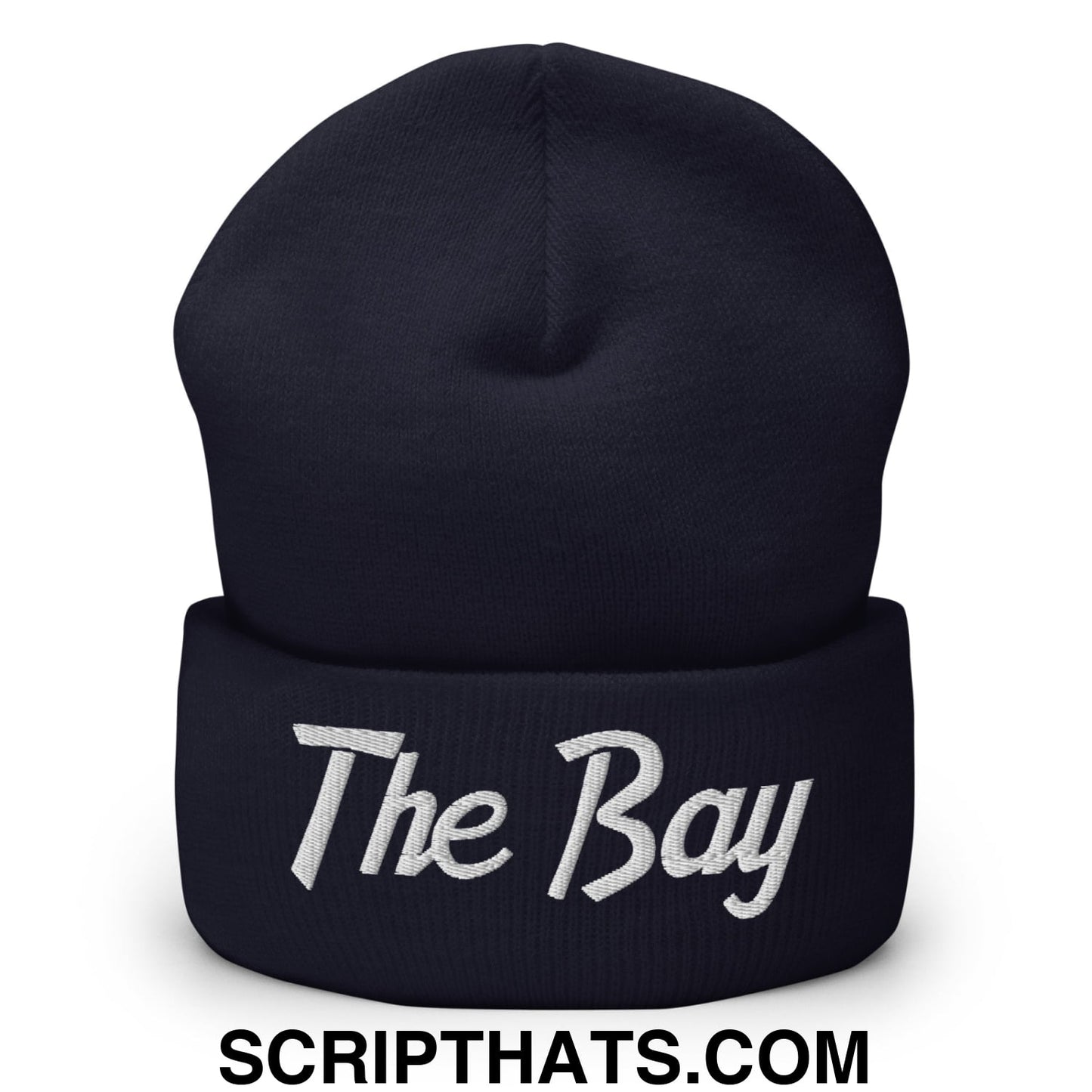 The Bay Vintage Sports Script Embroidered Knit Cuffed Beanie Navy
