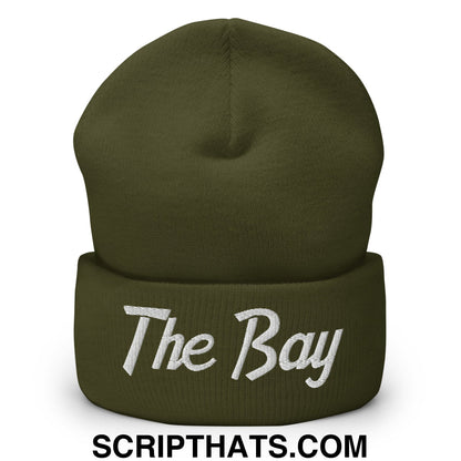 The Bay Vintage Sports Script Embroidered Knit Cuffed Beanie Olive
