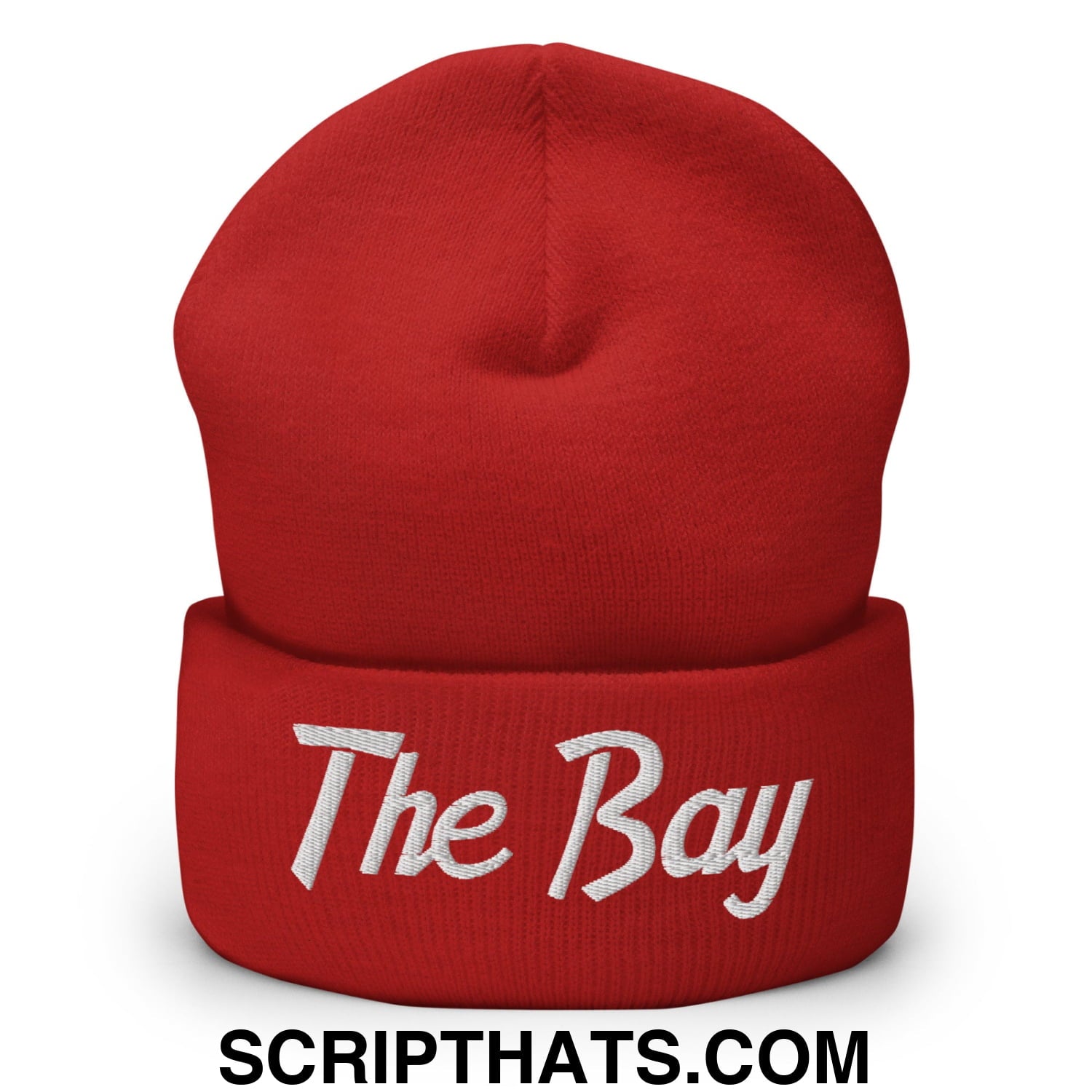 The Bay Vintage Sports Script Embroidered Knit Cuffed Beanie Red