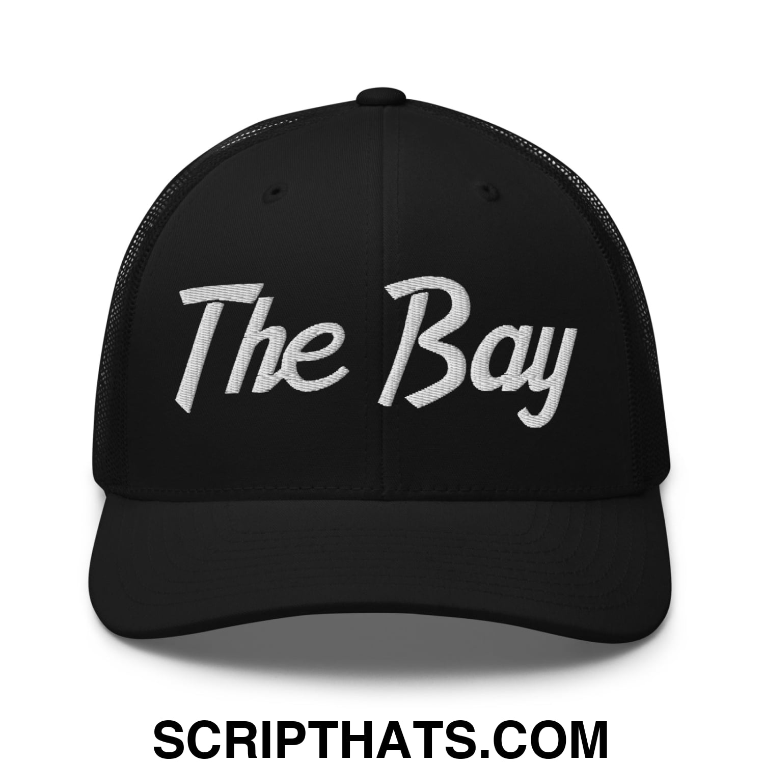 The Bay Vintage Sports Script Embroidered Mesh Trucker Hat Black