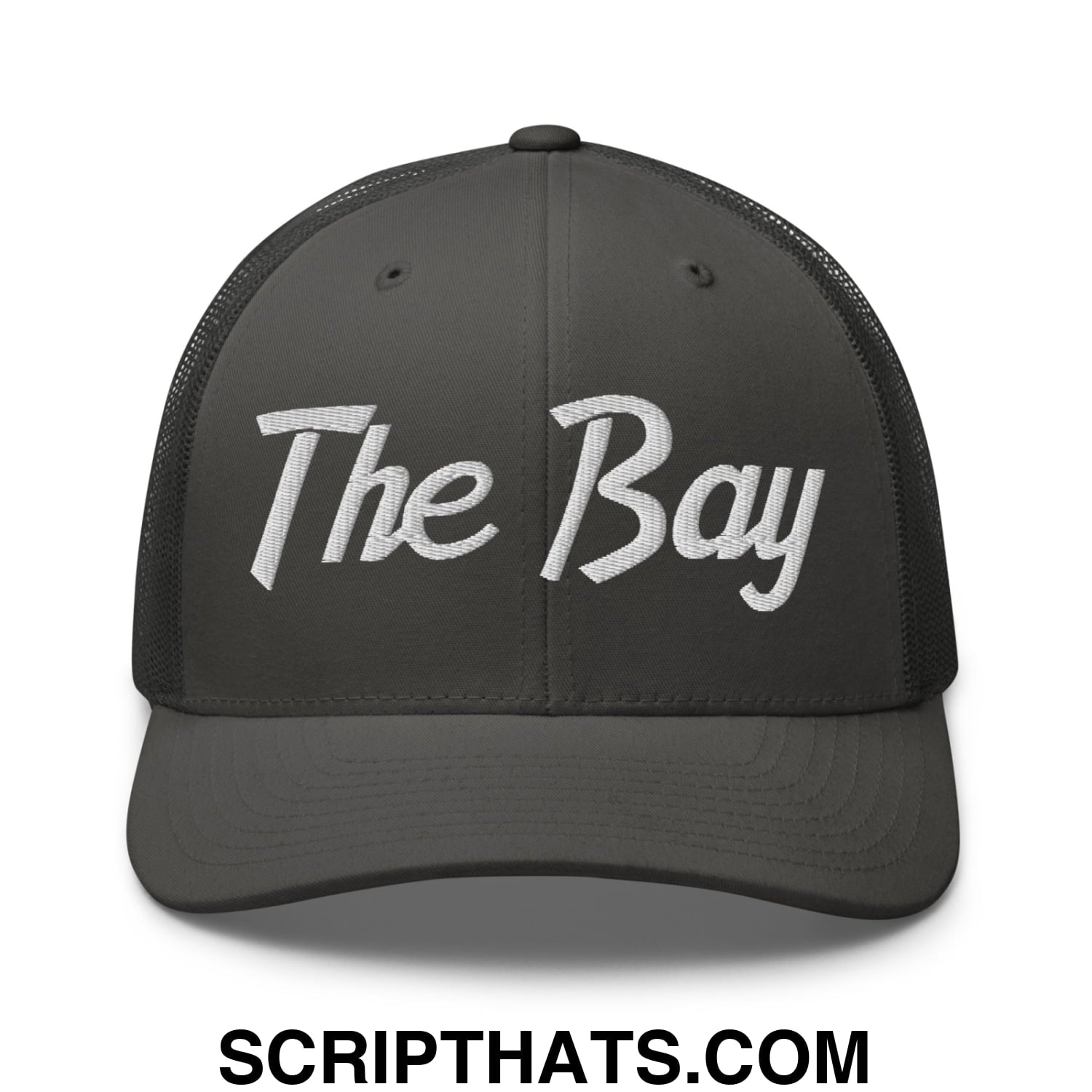 The Bay Vintage Sports Script Embroidered Mesh Trucker Hat Charcoal