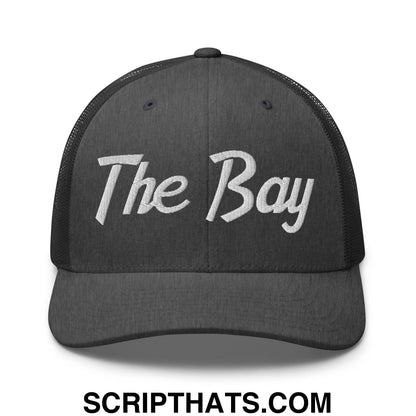 The Bay Vintage Sports Script Embroidered Mesh Trucker Hat Dark Heather Gray