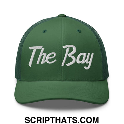 The Bay Vintage Sports Script Embroidered Mesh Trucker Hat Evergreen