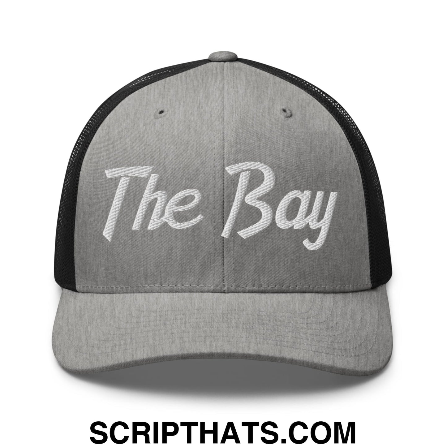 The Bay Vintage Sports Script Embroidered Mesh Trucker Hat Heather Black