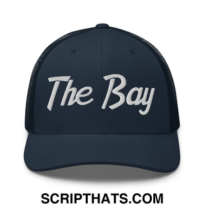 The Bay Vintage Sports Script Embroidered Mesh Trucker Hat Navy