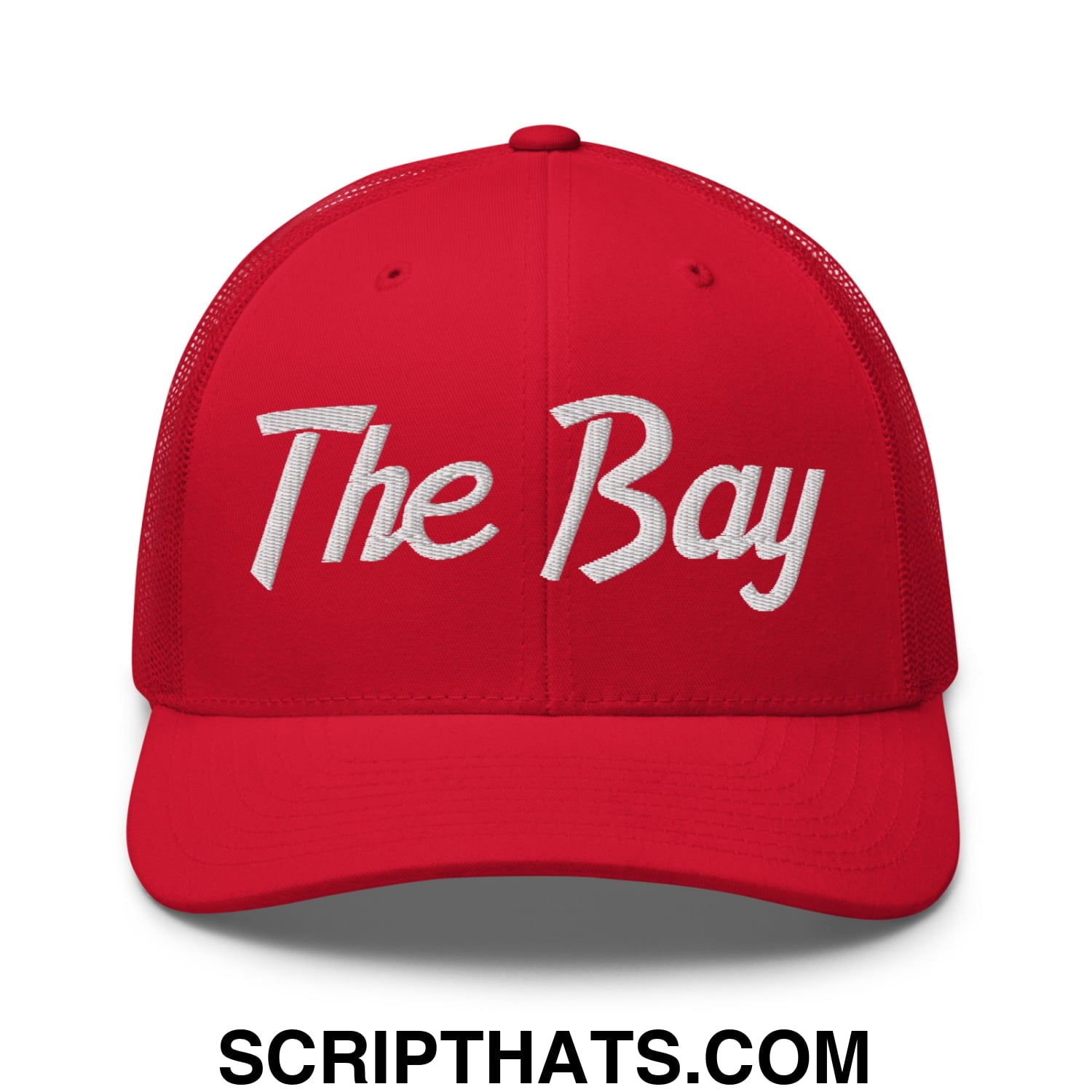 The Bay Vintage Sports Script Embroidered Mesh Trucker Hat Red