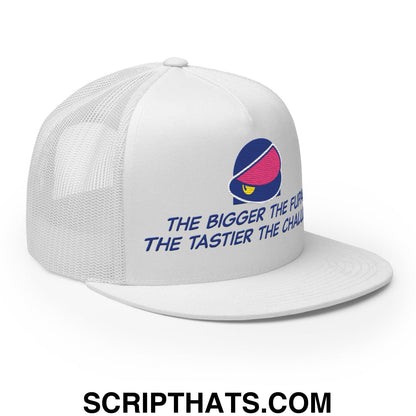 The Bigger the Fupa the Tastier the Chalupa Embroidered Flat Brim Bill Mesh Trucker Hat Default Title
