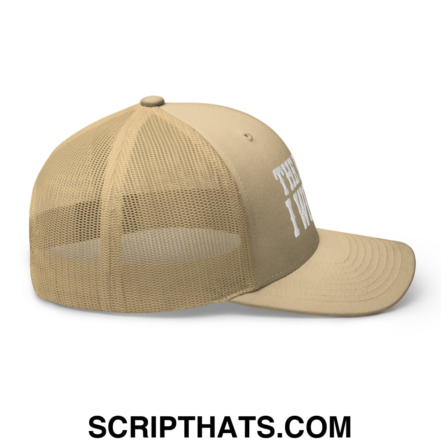 The Hell I Won't Embroidered Mesh Trucker Hat Khaki