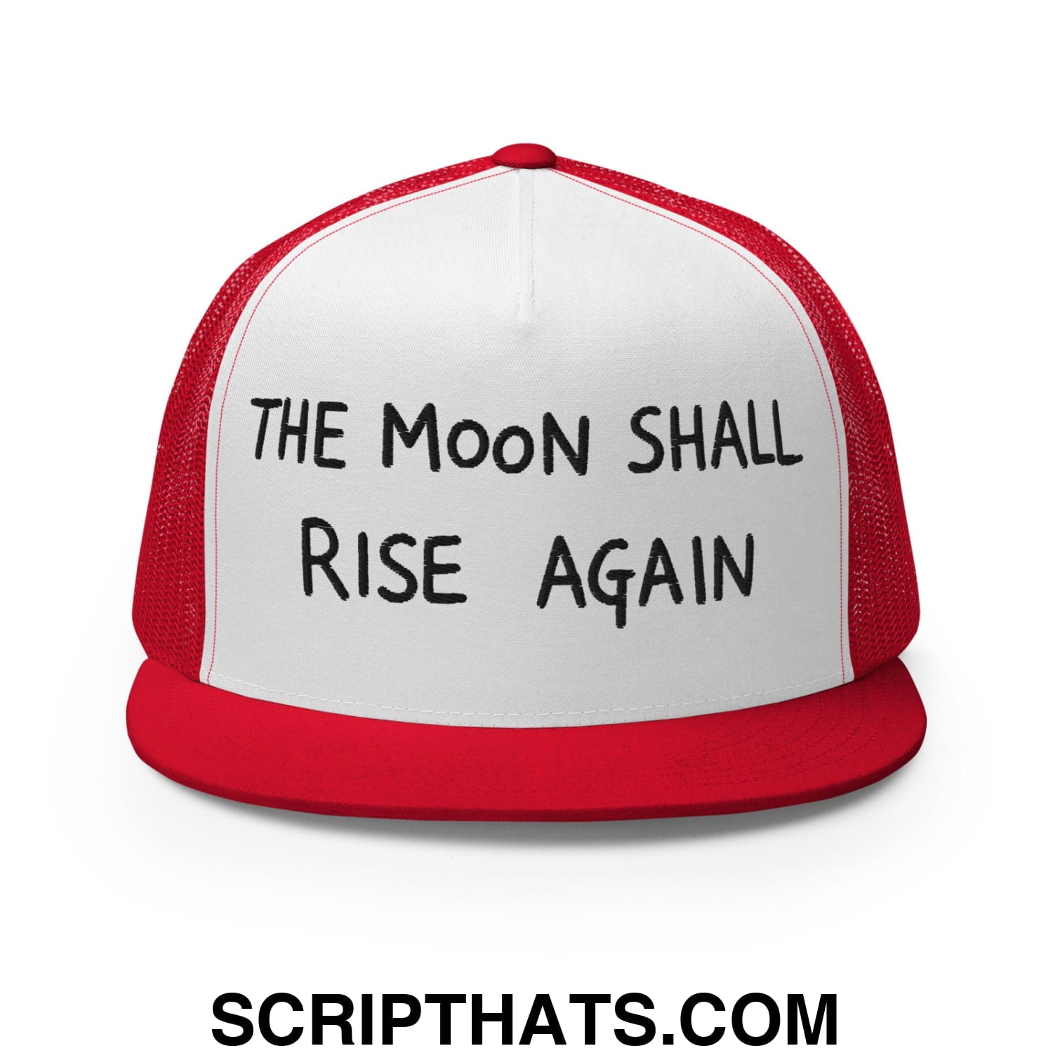 The Moon Shall Rise Again Embroidered Mesh Flat Bill Brim Trucker Hat Default Title