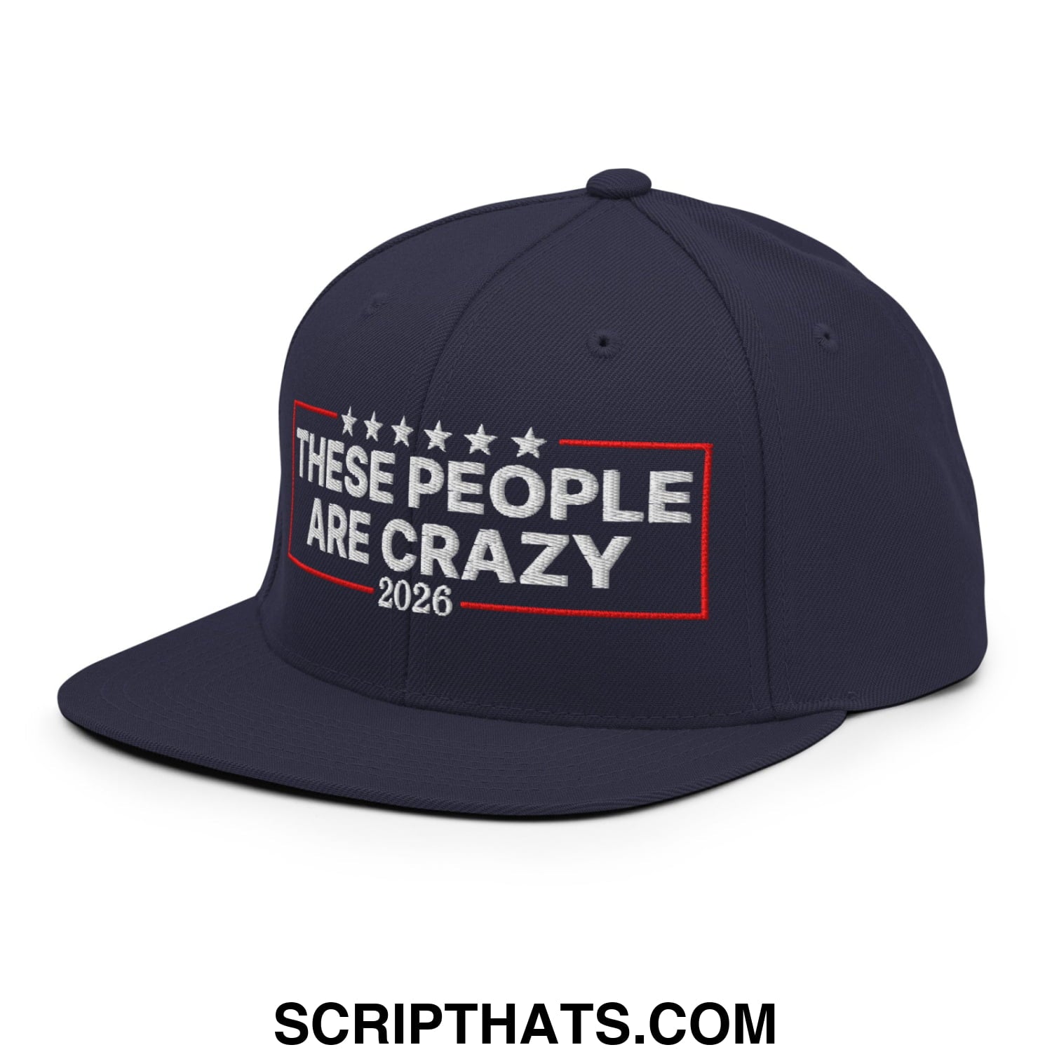 These People Are Crazy 2026 Embroidered Flat Bill Brim Snapback Hat Navy