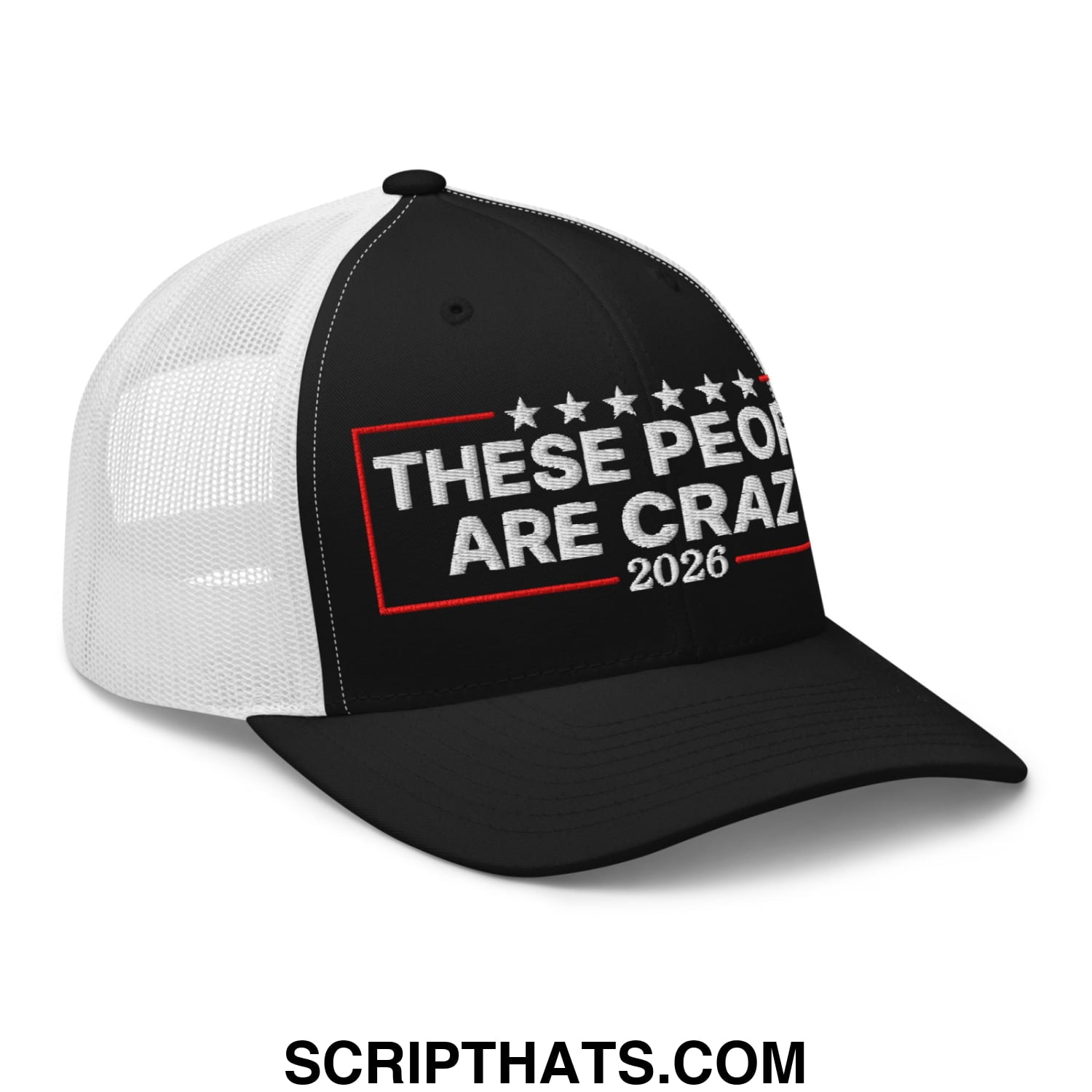 These People Are Crazy 2026 Embroidered Mesh Trucker Hat Black White