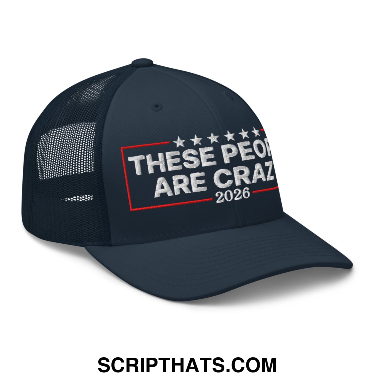 These People Are Crazy 2026 Embroidered Mesh Trucker Hat Navy
