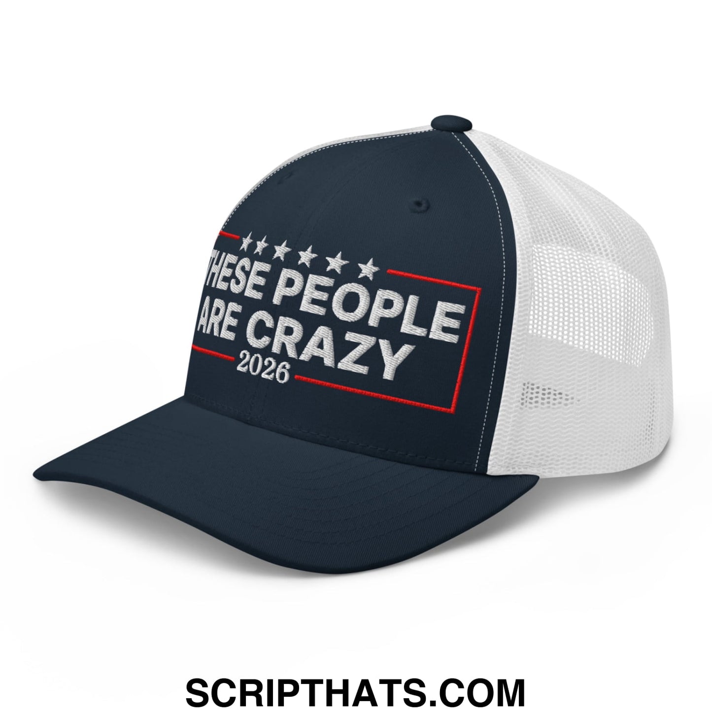 These People Are Crazy 2026 Embroidered Mesh Trucker Hat Navy White