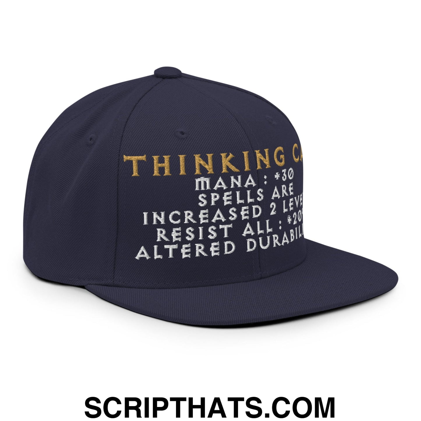 Thinking Cap Diablo Embroidered Flat Bill Brim Snapback Hat Navy
