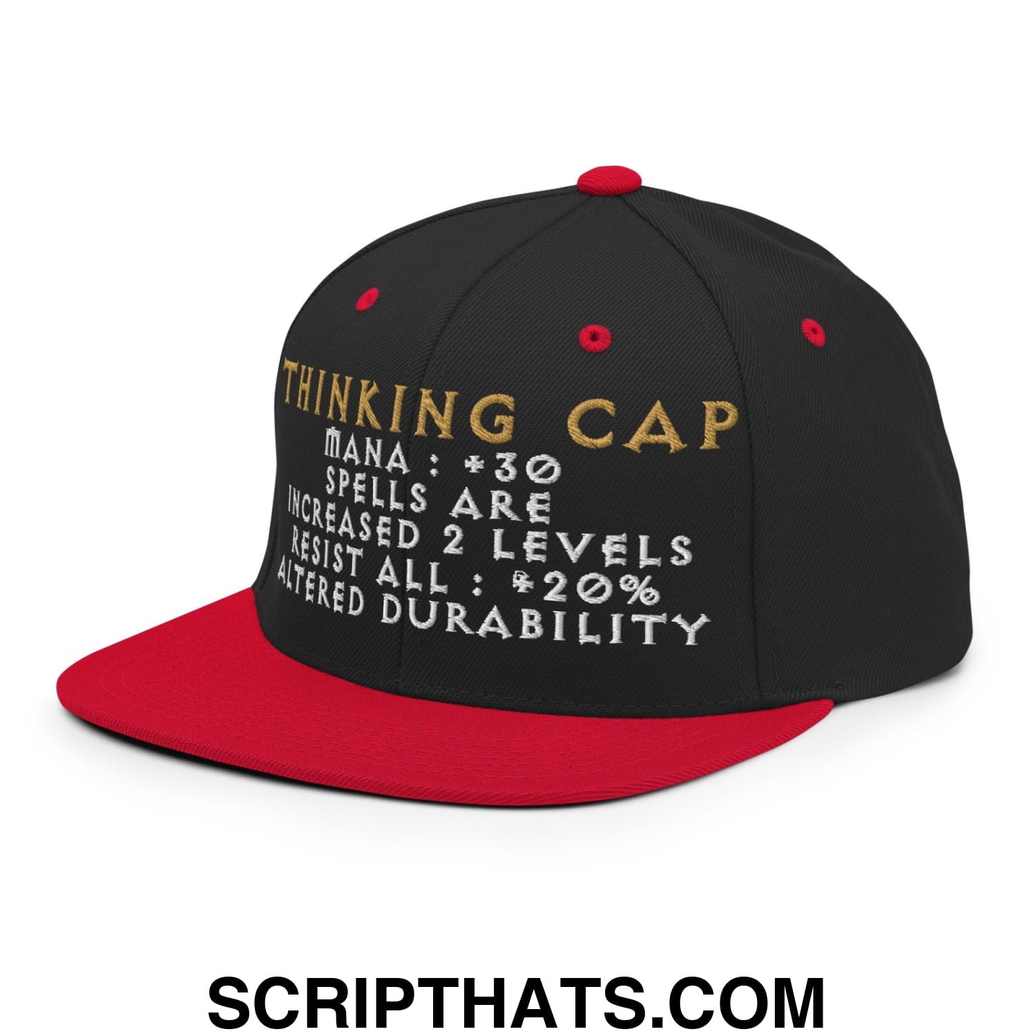 Thinking Cap Diablo Embroidered Flat Bill Brim Snapback Hat Black Red