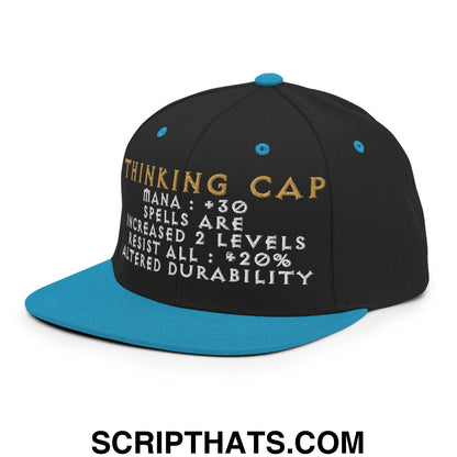 Thinking Cap Diablo Embroidered Flat Bill Brim Snapback Hat Black Teal
