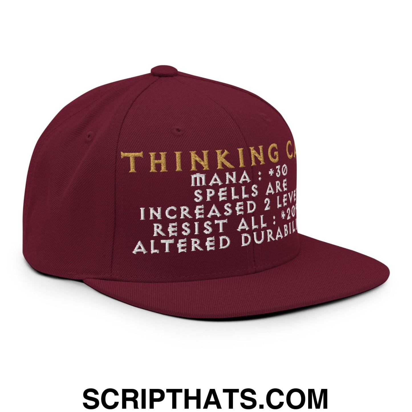 Thinking Cap Diablo Embroidered Flat Bill Brim Snapback Hat Maroon