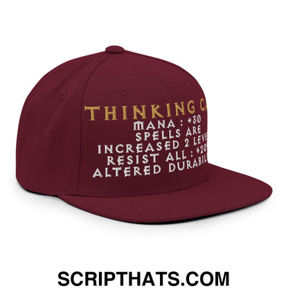 Thinking Cap Diablo Embroidered Flat Bill Brim Snapback Hat Maroon
