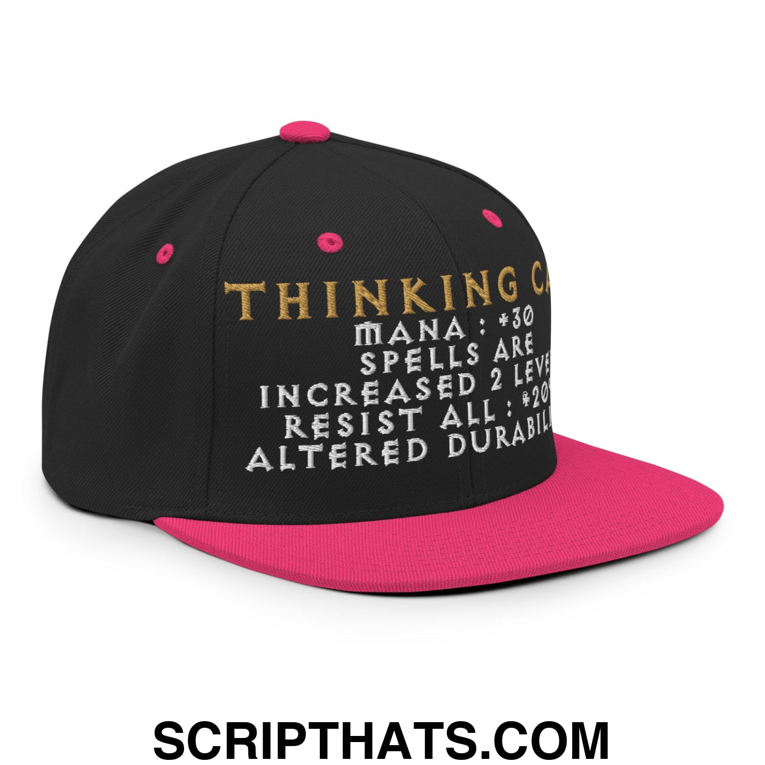 Thinking Cap Diablo Embroidered Flat Bill Brim Snapback Hat Black Neon Pink