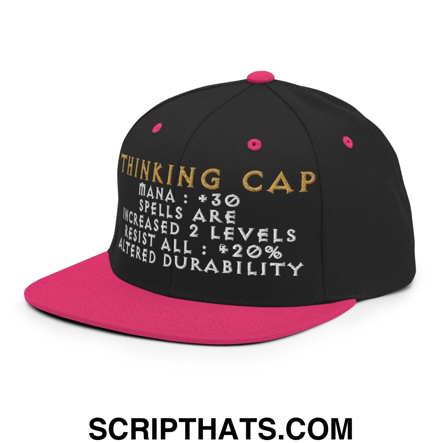 Thinking Cap Diablo Embroidered Flat Bill Brim Snapback Hat Black Neon Pink