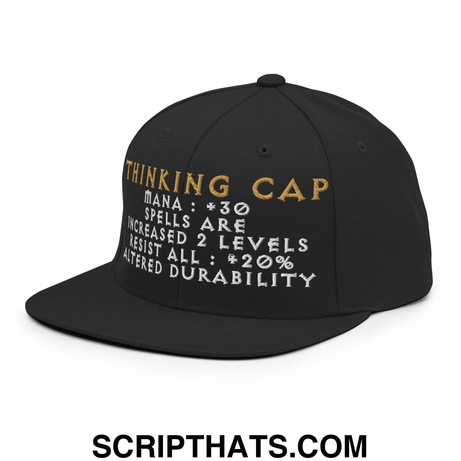 Thinking Cap Diablo Embroidered Flat Bill Brim Snapback Hat Black