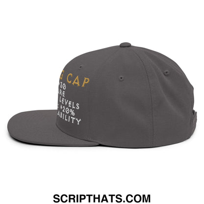 Dark gray thinking cap diablo snapback hat with gold and white embroidered g cap text and flat bill brim