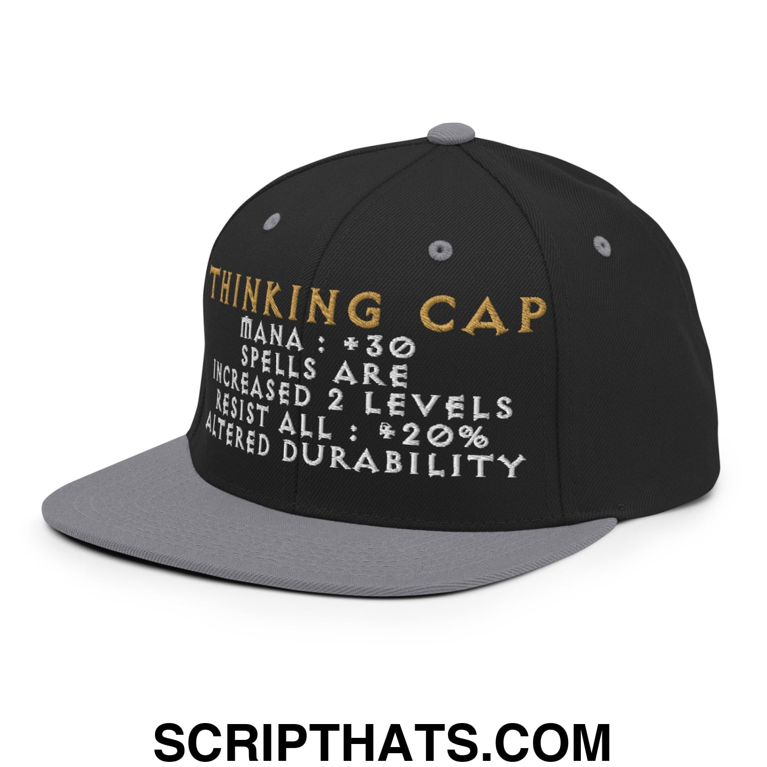 Thinking Cap Diablo Embroidered Flat Bill Brim Snapback Hat Black Silver