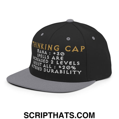 Thinking Cap Diablo Embroidered Flat Bill Brim Snapback Hat Black Silver
