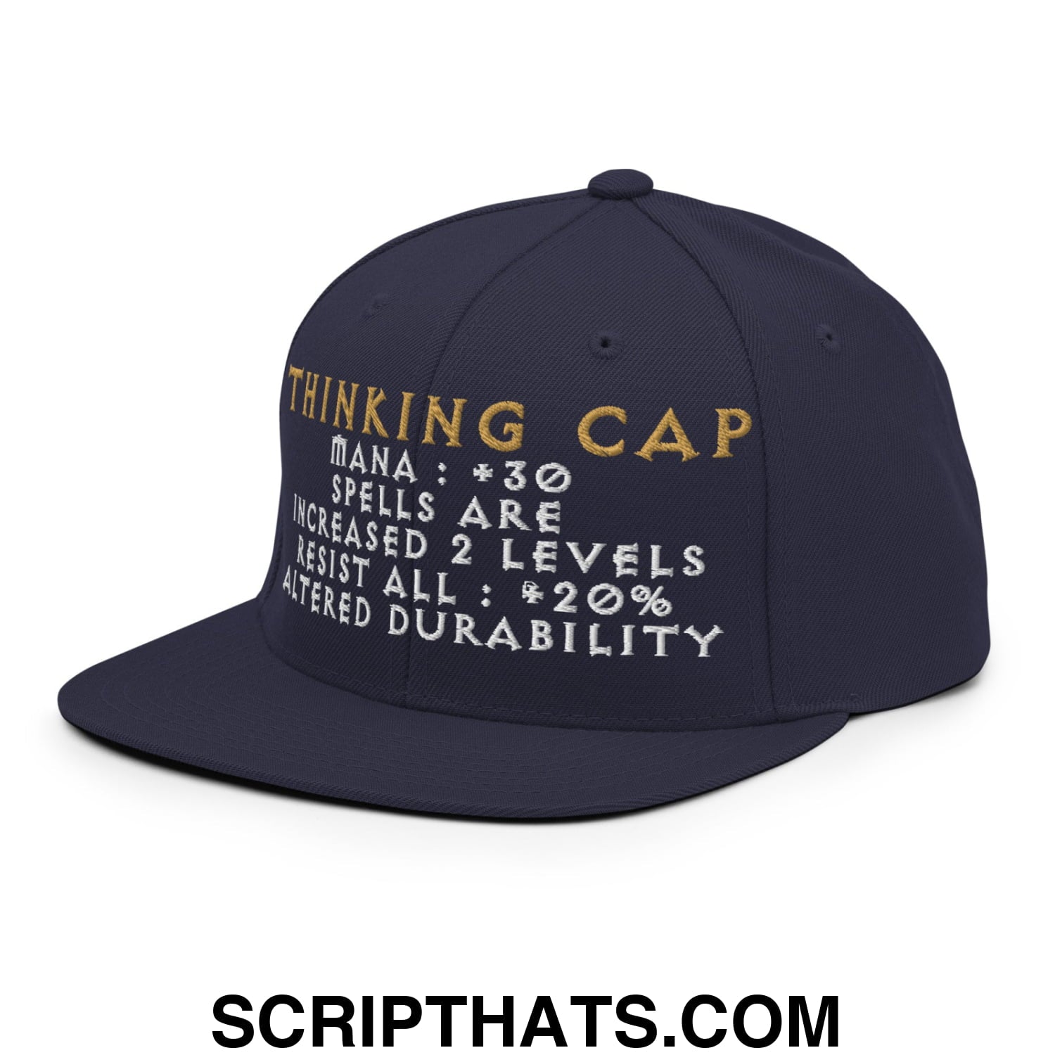 Thinking Cap Diablo Embroidered Flat Bill Brim Snapback Hat Navy